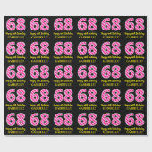 おもしろいストライプピンク色の誕生日"68"; Happy 68 ラッピングペーパー (フラット)