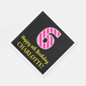 おもしろいストライプピンク色の誕生日「6」、Happy 6th System、Name スタンダードランチョンナプキン (角)