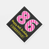 おもしろいストライプピンク色の誕生日"86"; Happy 86 スタンダードランチョンナプキン (角)