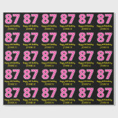 おもしろいストライプピンク色の誕生日"87"; Happy 87 ラッピングペーパー (フラット)