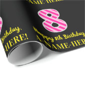 おもしろいストライプピンク色の誕生日"8"; Happy 84 ラッピングペーパー (ロールコーナー)