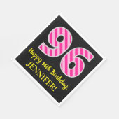 おもしろいストライプピンク色の誕生日"96"; Happy 96 スタンダードランチョンナプキン (角)