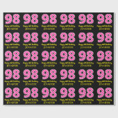 おもしろいストライプピンク色の誕生日"98"; Happy 98 ラッピングペーパー (フラット)