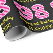 おもしろいストライプピンク色の誕生日"98"; Happy 98 ラッピングペーパー (ロールコーナー)