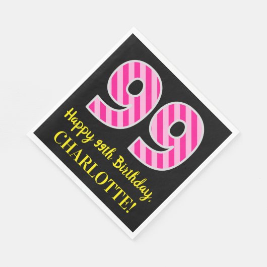おもしろいストライプピンク色の誕生日"99"; Happy 99 スタンダードランチョンナプキン (角)