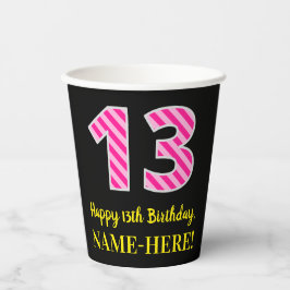 おもしろいストライプピンク誕生日"13":ハッピー13 紙コップ