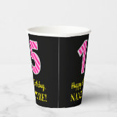 おもしろいストライプピンク誕生日"15"：ハッピー15+名前 紙コップ (右)