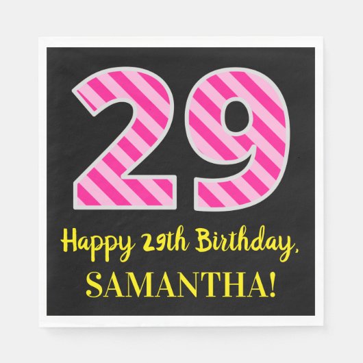 おもしろいストライプピンク誕生日"29"; Happy 29 スタンダードランチョンナプキン (正面)