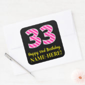 おもしろいストライプピンク誕生日"33":ハッピーピンク33 スクエアシール (封筒)