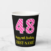おもしろいストライプピンク誕生日"48"：ハッピー48 紙コップ (正面)