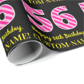 おもしろいストライプピンク誕生日"56"、Happy 56 ラッピングペーパー (ロールコーナー)