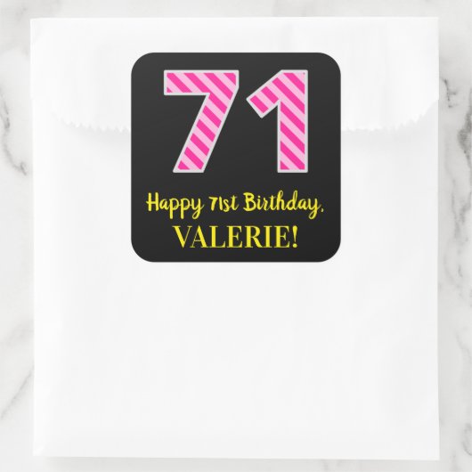 おもしろいストライプピンク誕生日"71":ハッピー71 スクエアシール (バッグ)