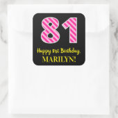 おもしろいストライプピンク誕生日"81":ハッピー81 スクエアシール (バッグ)