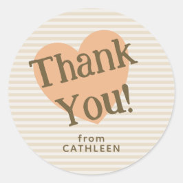 おもしろいストライプベージュアイボリーハート – ありがとうステッカー ラウンドシール