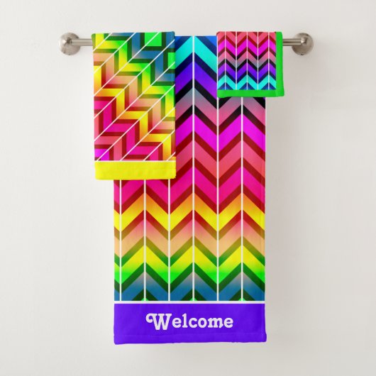 [おもしろいストライプ付き]パターン#7aレインボージオメトリック バスタオルセット (インサイチュ)