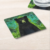 おもしろいストーリーブックリトルブラックベア スクエアペーパーコースター (アングル)