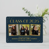 おもしろいスナップショット箔卒業写真招待状Foi 箔招待状 (立ち正面)