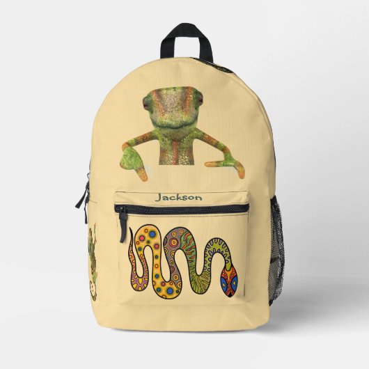 おもしろいスネークカメレオンパーソナライズされたキッズ プリントバックパック (正面)