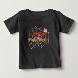 おもしろいスパイダオンハロウィーンくもの巣 ベビーTシャツ