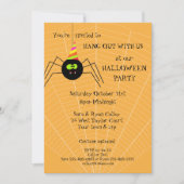 おもしろいスパイダーオレンジハローウィンパーティ招待状 (正面)