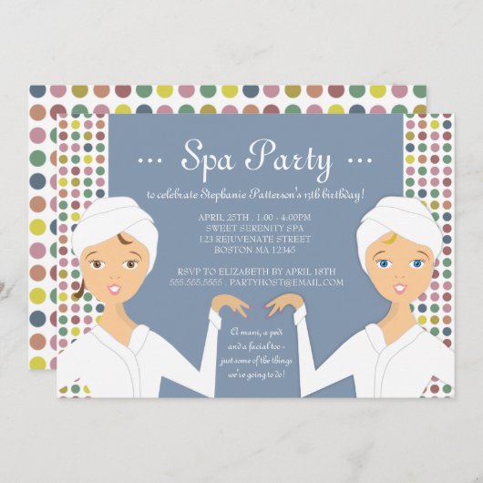 おもしろいスパガール誕生日スパパーティの招待状|ゼブラ 招待状 (正面/裏面)