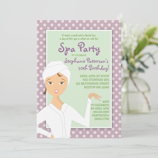 おもしろいスパガール誕生日スパパーティの招待状|ピンク 招待状 (スタンド正面)