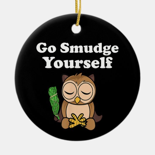 おもしろいスピリチュアルがフクロウの汚れめい想る セラミックオーナメント (正面)