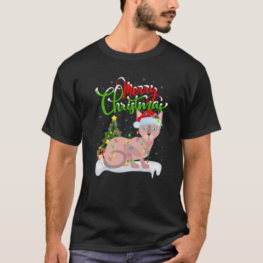 おもしろいスフィンクス猫好きクリスマス照明スフィンクス猫Ch Tシャツ (正面)