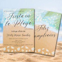 おもしろいスペインのビーチサンドショア40th誕生日パーティー 招待状