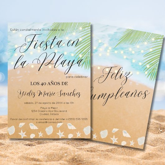 おもしろいスペインのビーチサンドショア40th誕生日パーティー 招待状