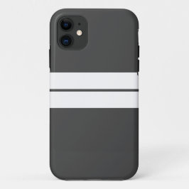 おもしろいスポーティツインホワイトレーシングストライプズオンダークグレー iPhone 11 ケース