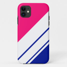 おもしろいスポーティブライトピンクネイビーホワイトレースストライプズ iPhone 11 ケース
