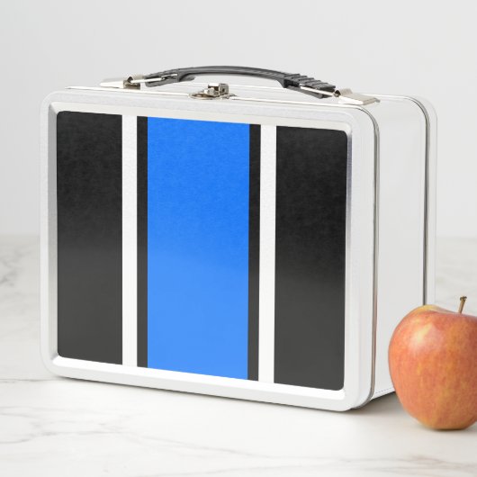おもしろいスポーティブライトブルー白黒レースストライプズ メタルランチボックス (インサイチュ)