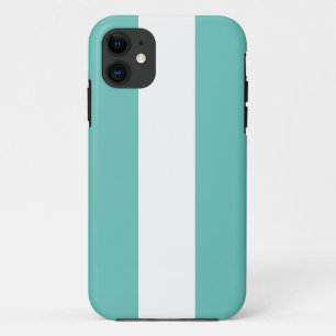 おもしろいスポーティレトロアクアティール(緑がかった色)ホワイトレーシングストライプズ iPhone 11 ケース