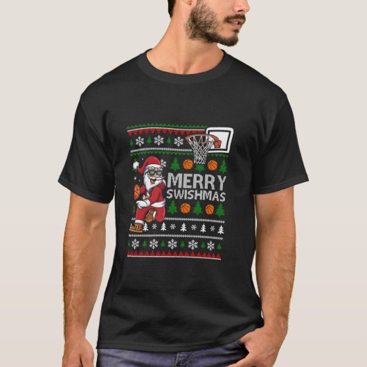 おもしろいスメリーイシマス醜いクリスマスバスケットボールチャール Tシャツ (正面)
