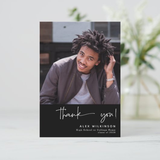 おもしろいスモダンクリプト写真の卒業サンキューカード 招待状 (スタンド正面)