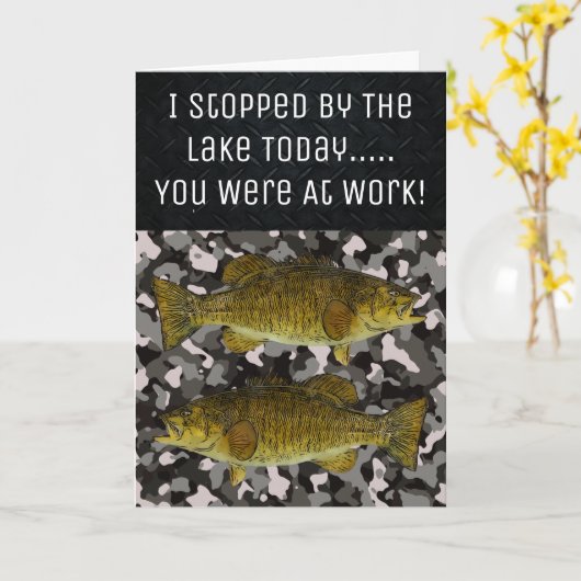 おもしろいスモールムスベース魚釣りレイクアングラー誕生日 カード (黄色い花)