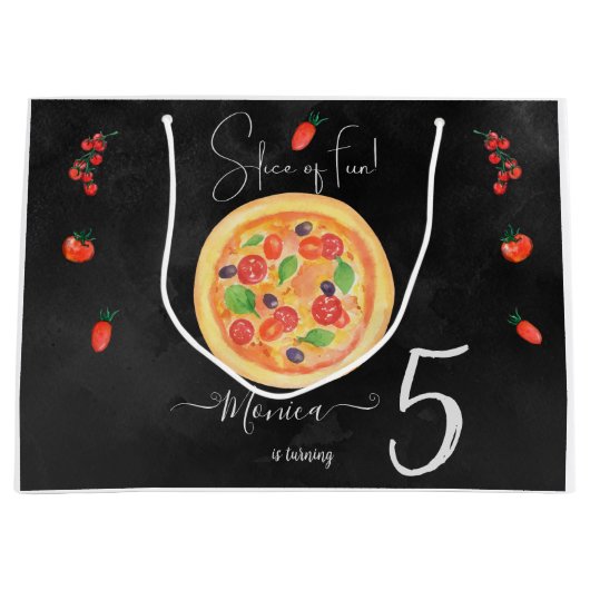 おもしろいスライス、ピザ誕生日 ラージペーパーバッグ (正面)