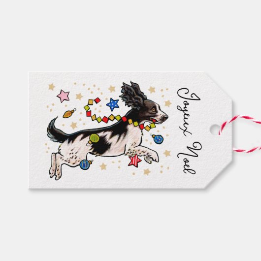 おもしろいスリンガースパニエル犬ドッグクリスマス名前をカスタムする ギフトタグ (正面(横))