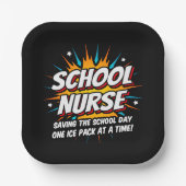 おもしろいスーパーヒーロー学校ナース評価 ペーパープレート (正面)