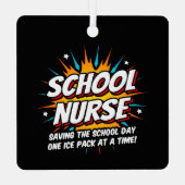 おもしろいスーパーヒーロー学校ナース評価 メタルオーナメント (裏面)