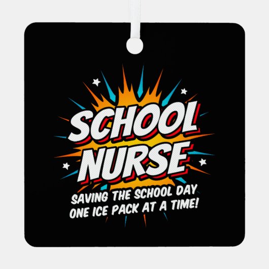 おもしろいスーパーヒーロー学校ナース評価 メタルオーナメント (裏面)
