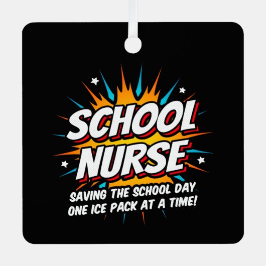 おもしろいスーパーヒーロー学校ナース評価 メタルオーナメント (正面)