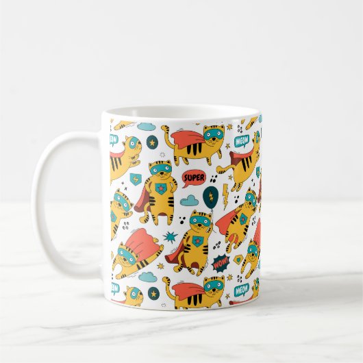 おもしろいスーパーヒーロー猫 コーヒーマグカップ (左)