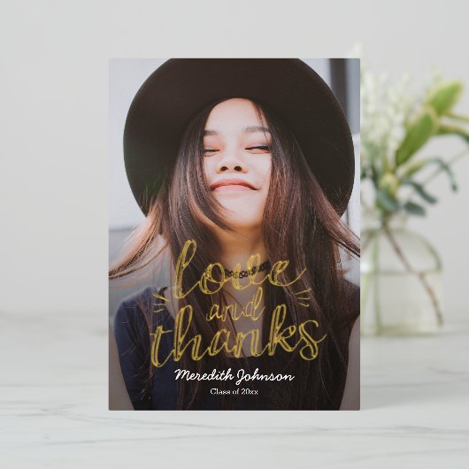おもしろいス実在クリプトフォイル卒業サンキューカード 箔招待状 (立ち正面)