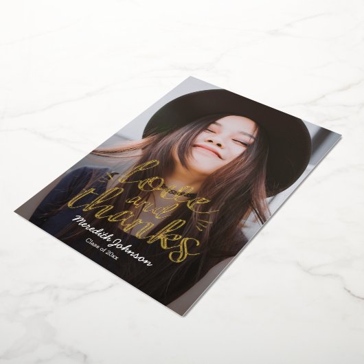 おもしろいス実在クリプトフォイル卒業サンキューカード 箔招待状 (回転した状態)