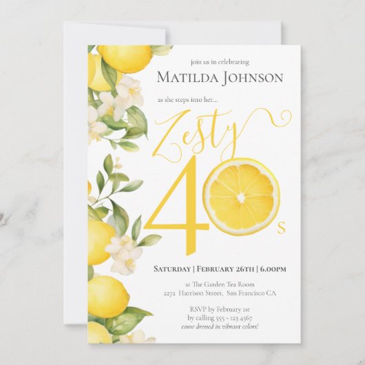 おもしろいゼスティレモン40歳の誕生日パーティー 招待状 (正面)