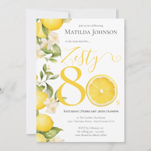 おもしろいゼスティレモン80thバースデーパーティー 招待状 (正面)