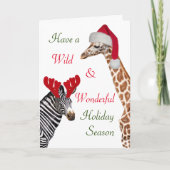 おもしろいゼブラとキリンが素晴らしいクリスマス シーズンカード (正面)