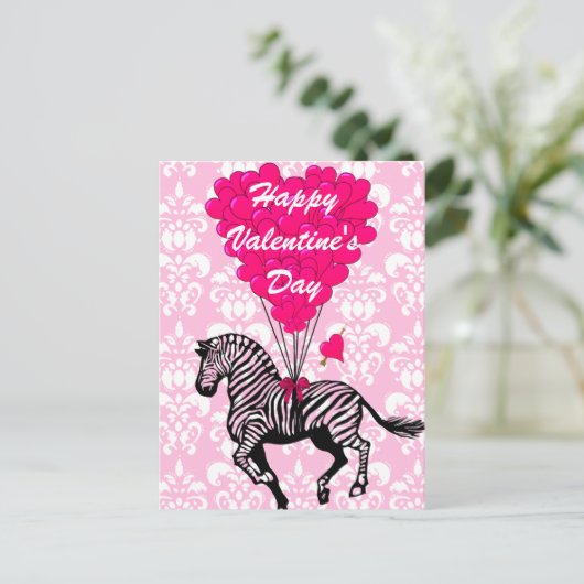 おもしろいゼブラの子供バレンタイン シーズンポストカード (スタンド正面)